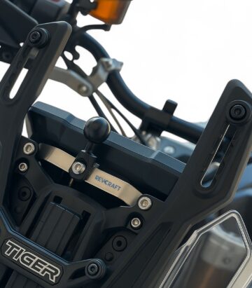 RevCraft GPS mobile mount for Triumph Tiger 900 – stainless steel SS304 mount with 1-inch ball design, sturdy subframe fit, plug-and-play installation, lightweight 99g