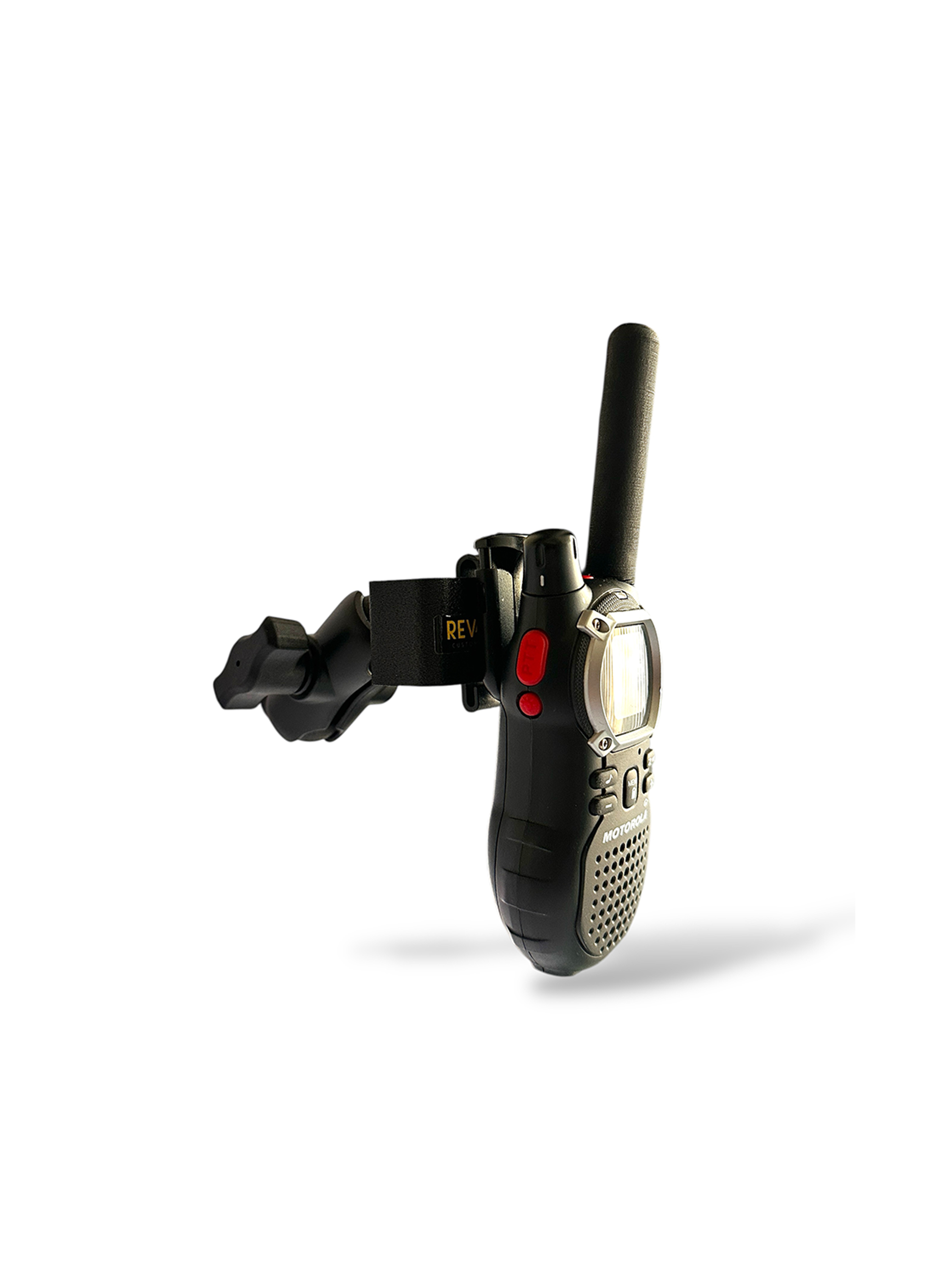 RevCraft A-Pillar Mount bracket with triple 1-inch ball base installed inside 4x4 cabin, Modular A-pillar mounting bracket with 3 one-inch ball mounts, 4x4 A-pillar accessory mount with universal 1-inch ball system, RevCraft A-Pillar Mount installed on vehicle A-pillar with modular ball mounts, Cabin A-pillar bracket holding 1-inch ball mounting system, Interior A-pillar mount setup for phone walkie and camera modules, Close-up of RevCraft A-Pillar bracket with three 1-inch ball mounts, Textured metal A-pillar mounting bracket with ball system, Modular A-pillar mount base with universal ball joints, A-pillar mount holding action camera inside off-road vehicle, Modular cabin mount supporting phone and camera on A-pillar, 4x4 interior A-pillar mounting system in use