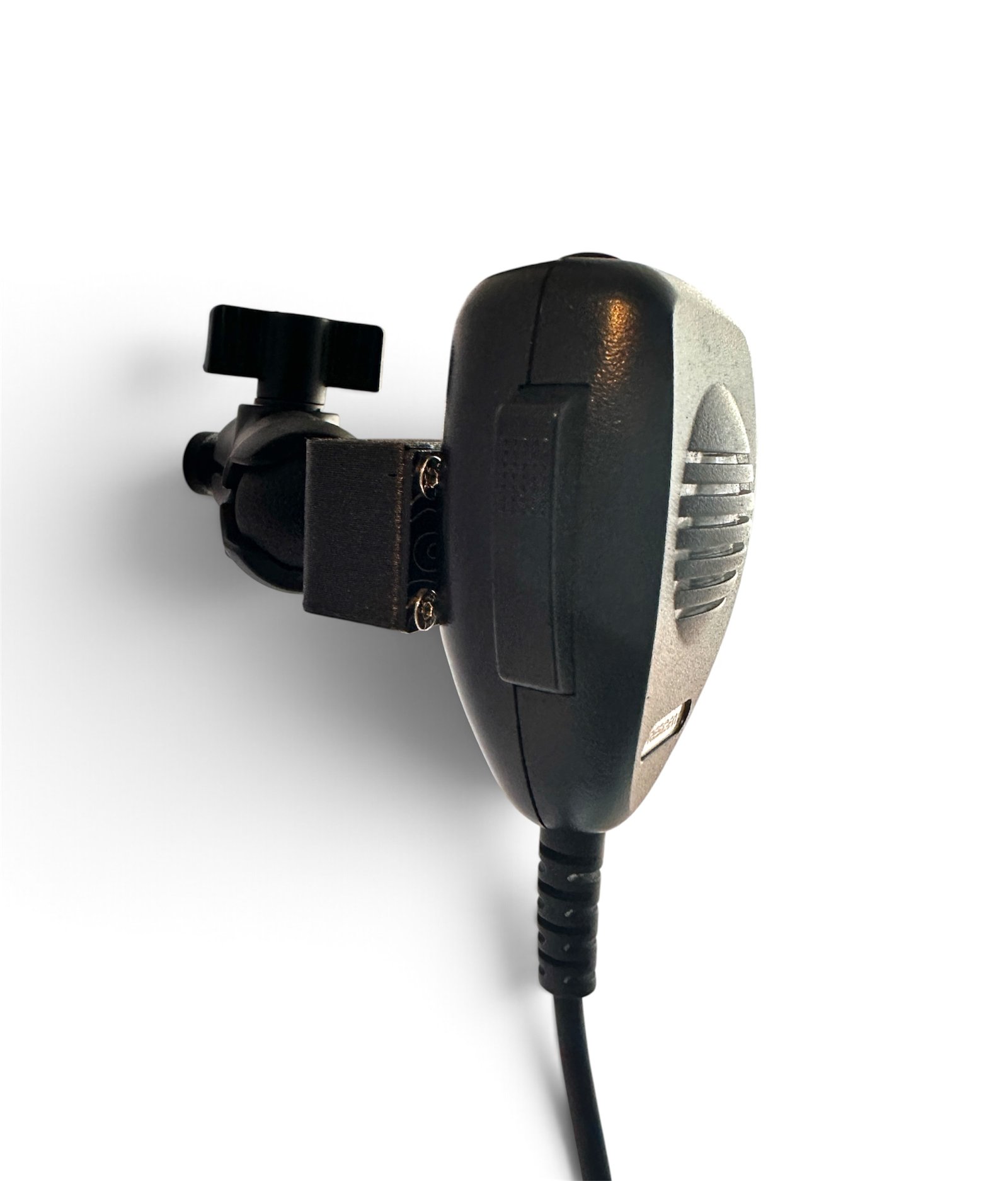 RevCraft walkie-talkie mouthpiece holder, designed to securely mount and keep a walkie-talkie microphone easily accessible on motorcycles, 4x4s, and off-road vehicles.